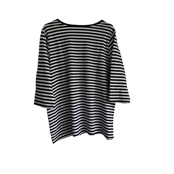 Quacker Factory 1X 3/4 Sleeve Women’s Top Black Striped Lobster Sequins - Picture 4 of 12